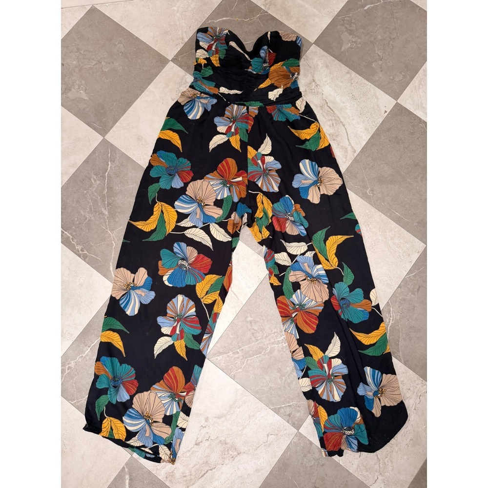 B.O.G. Collective Strapless Floral Wide Leg Jumpsuit Black Multi Small